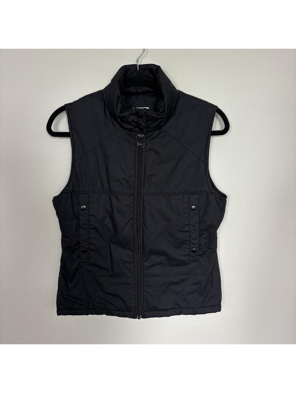 Lacoste Black Full Zip Vest Womens Size 38 Medium High Neck Snap Pockets